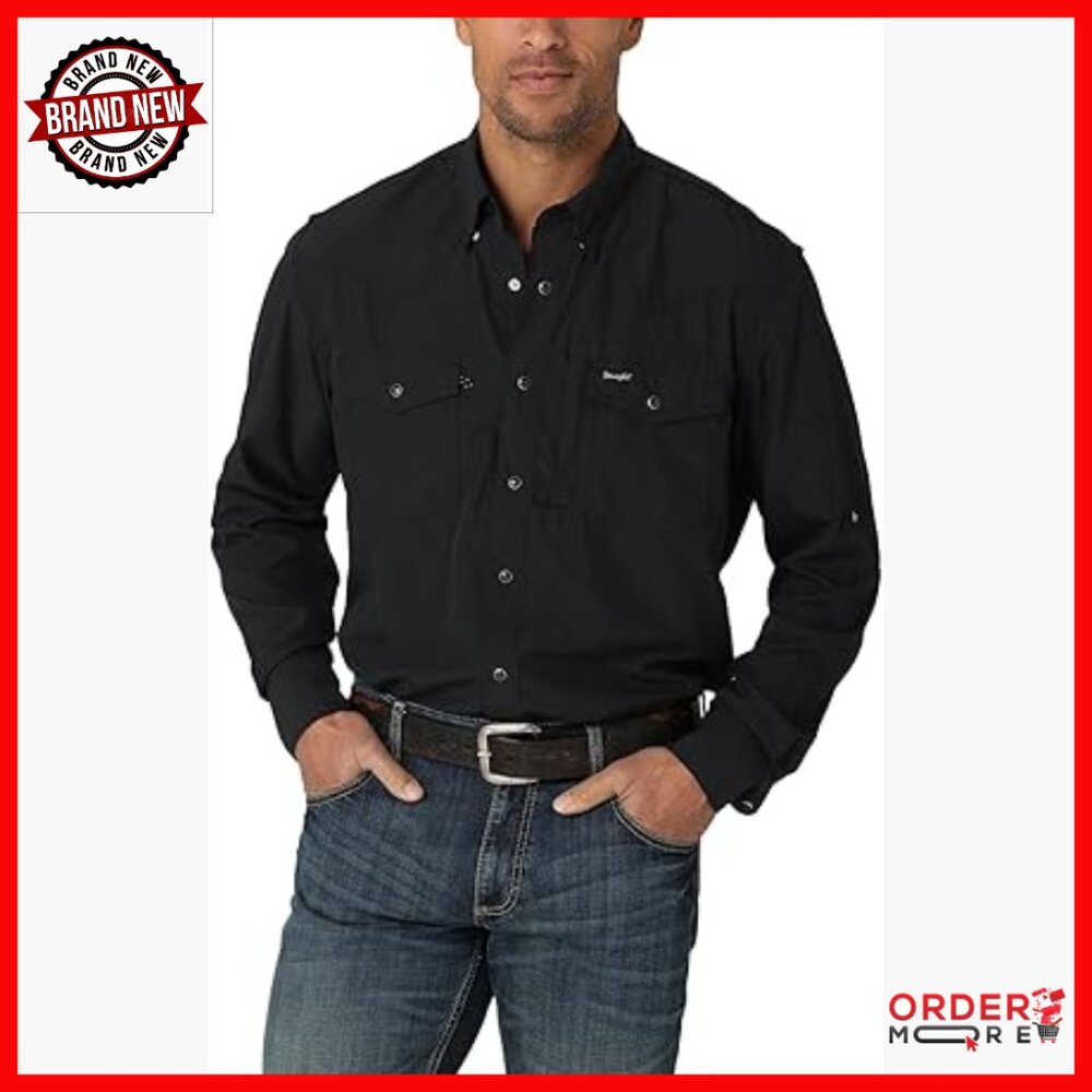 Men's Long Sleeve Performance Snap Shirt, Polyester, Classic Fit, Uv Protection
